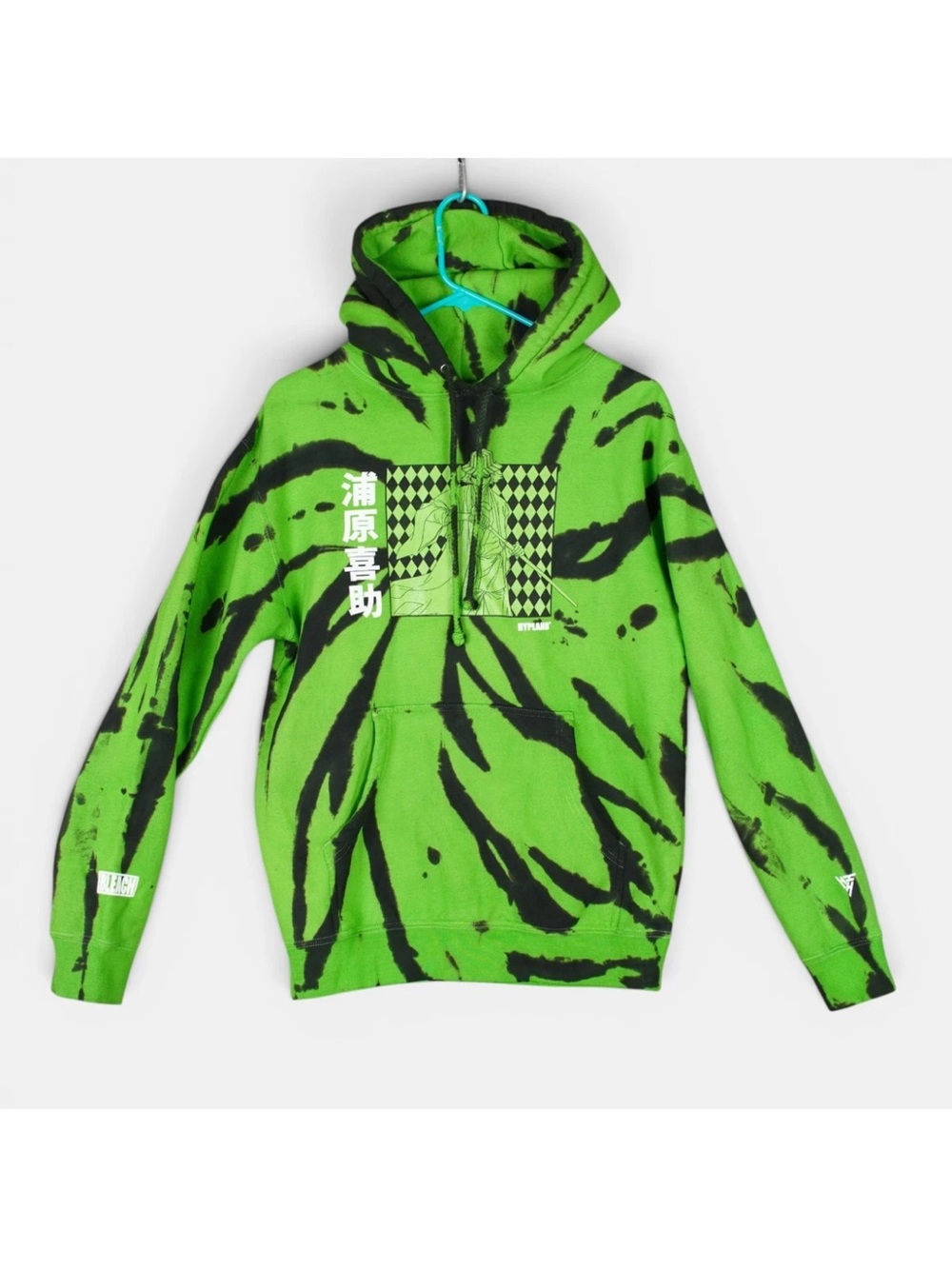 Hypland x Bleach Kisuke Grid Tie Dye Pullover Hoodie Mens S Green Watermelon